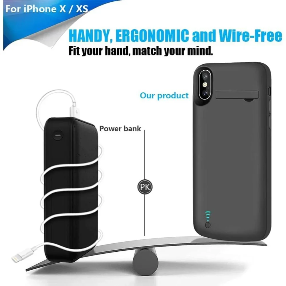 5000mAh Battery Case for iPhone X / XS – Rechargeable Extended Charging Case